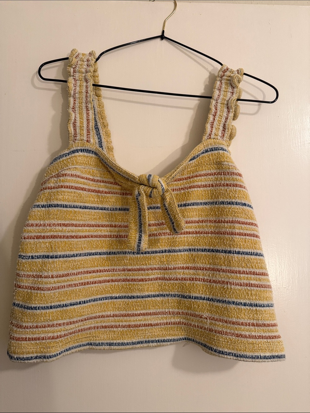 Madewell Yellow Striped Tie-Front Crop Tank